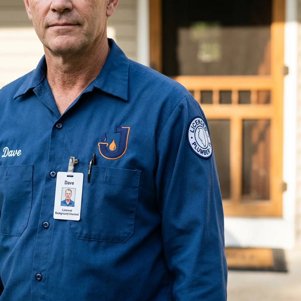 Licensed plumber showing ID badge in Sauk City, WI