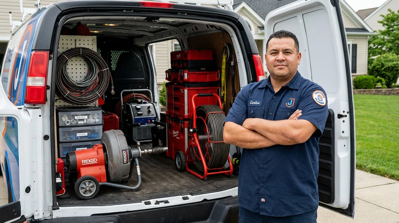 Professional drain cleaning equipment and Johns Plumbing LLC plumber in Sauk City