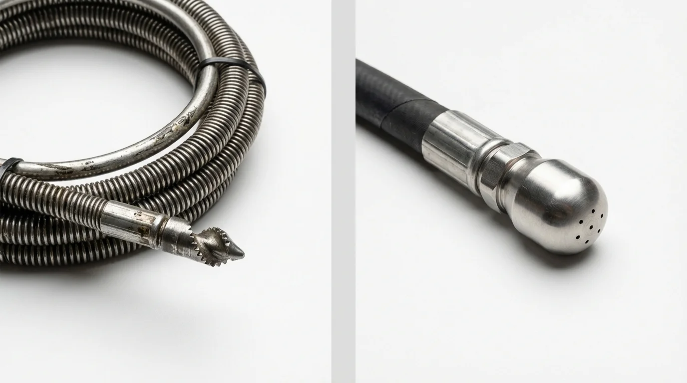 Drain snake cable and hydro jetting nozzle used for drain cleaning in Sauk City, WI
